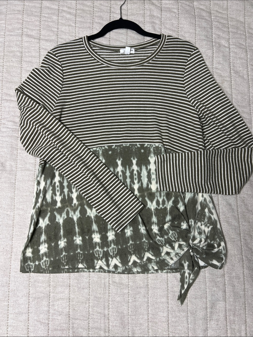 Eyeshadow Olive and White Striped & Tie-Dye Long Sleeve Top